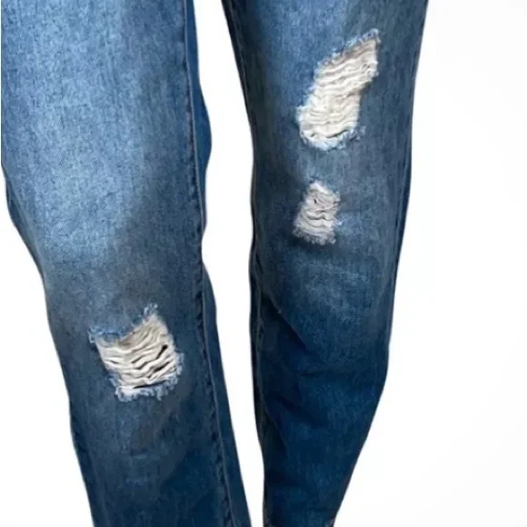 Just Fab Womens Distressed Denim Bib Overalls Size 27 Blue Adjustable Straps - Picture 4 of 4